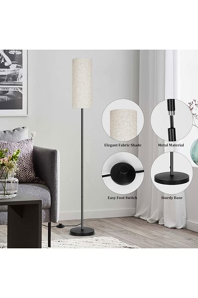 COOYA Dimmable Floor Lamp, with 3 Color Temperatures, Gray Linen Lamp Shade for Living Room, Bedroom