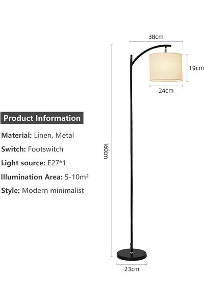 COOYA Floor Lamp, Adjustable Linen Lampshade Angle, with 3 Color Temperature LED Bulb, Foot Switch