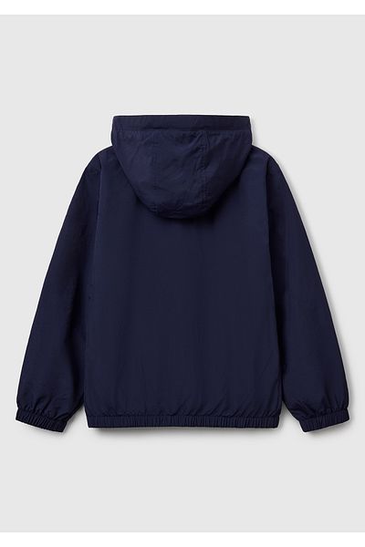United Colors of Benetton Boy's Navy Blue Sleeve Logo Detailed Lined Hooded Raincoat