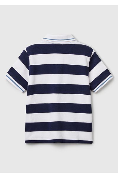 United Colors of Benetton Boy's Navy Blue Mix Striped Logo Embroidered Polo T-Shirt