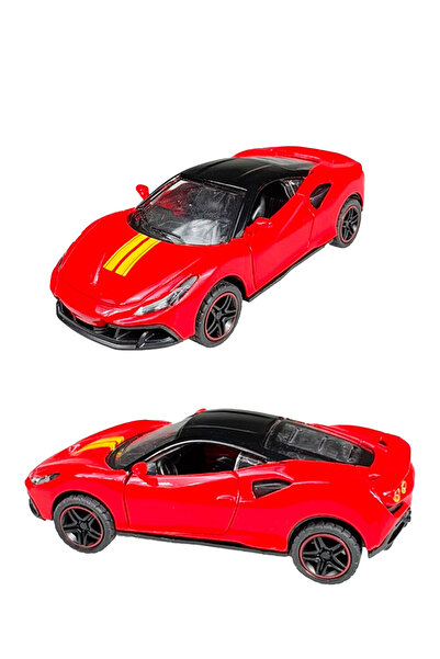 Toyaş Super Sports Striped Racing Car Metal Model Pull Drop Doors Opened Toy Car 10cm Red