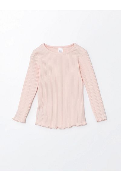 LC Waikiki Lcw Baby Pink Crew Neck Long Sleeve Basic Baby Girl Pajamas Set