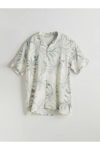 LC Waikiki Ανδρικό πουκάμισο LCW Vision Khaki Regular Fit με κοντό μανίκι με σχέδιο βισκόζης