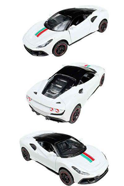 Toyaş Super Sports Striped Racing Car Metal Model Pull Drop Doors Opened Toy Car 10cm White