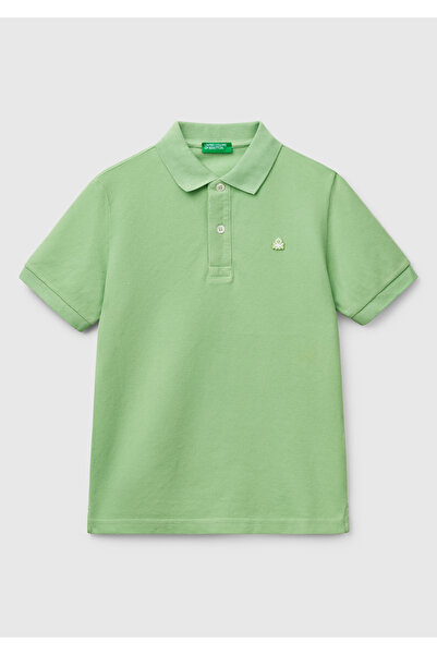 United Colors of Benetton Erkek Çocuk Fıstık Yeşili Logolu Pike Polo T-Shirt