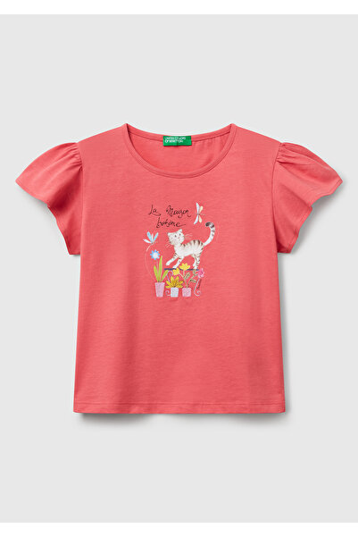 United Colors of Benetton Тениска с бродирани и щамповани волани и стандартна...