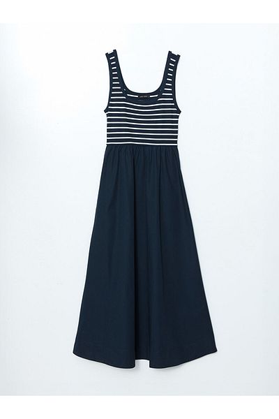 LC Waikiki Γυναικείο φόρεμα LCW Vision Navy Blue U-Neck Color Block