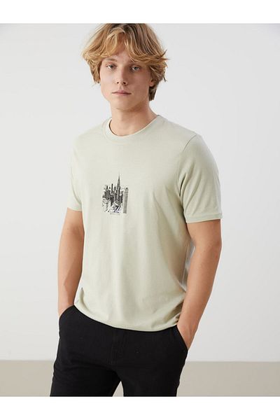 LC Waikiki Xside Green Crew Neck Printed Combed Cotton Men's T-Shirt