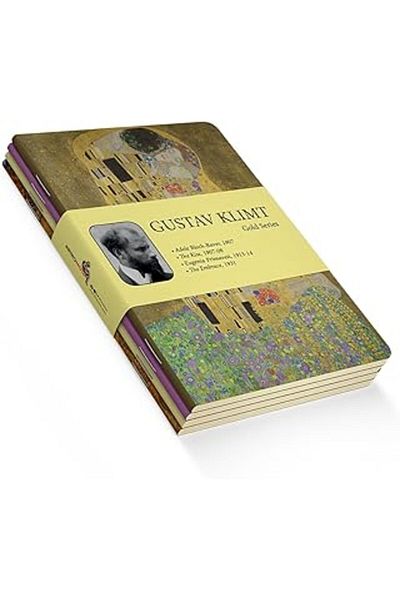 Mu Art Ahşap Retronote Gold Series - A5, Gustav Klimt Set of 4 Notebooks I, Unlined, Total 256 Pages, 6 Each
