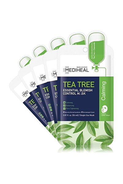 Mediheal Korean Teatree Essential Mask, Infused With Teatree Active, Calming, 10's, 25 ml