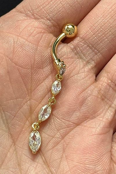 TAKIŞTIR Gold Color Stone Detailed Surgical Steel Belly Piercing