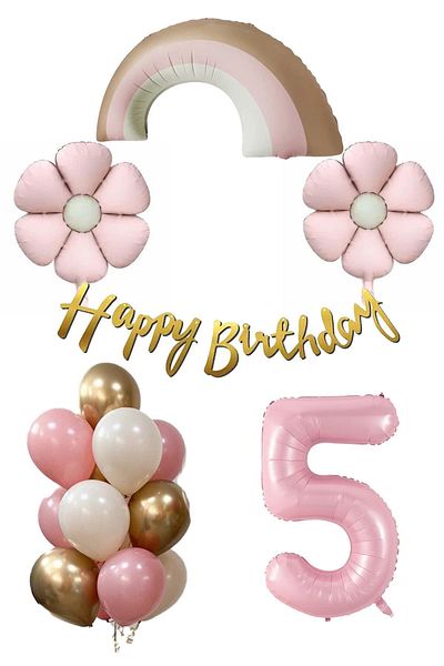 Patladı Gitti Retro 5 Year Old Daisy Themed Baby Girl Concept Birthday Set