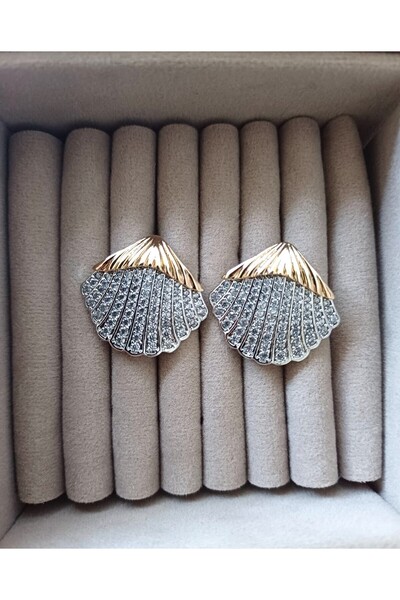 BEBİ BİJUTERİ Zircon Stone Sea Shell Earrings