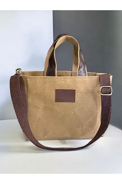 Nuggita Mustard Color Mini Handbag - Magnetic Waxed Canvas, Crossbody Strap