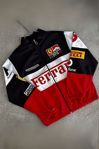 alhemengelir Fehér szálas szezonális darabos Ferrari F1 Retro ejtőernyős bombázó dzseki