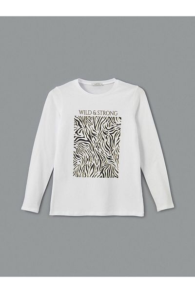 LC Waikiki Γυναικείο μπλουζάκι με στάμπα LCW Crew Neck