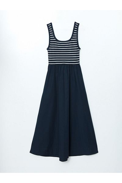 LC Waikiki Γυναικείο φόρεμα LCW Vision Navy Blue U-Neck Color Block