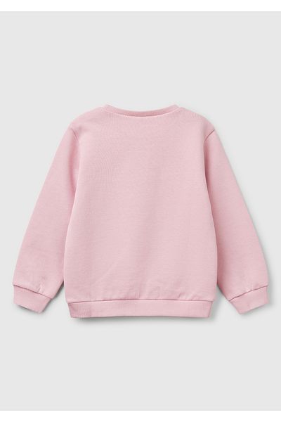 United Colors of Benetton Girl's Pink Graphic Printed Ribbed Crew Neck Sweatshirt