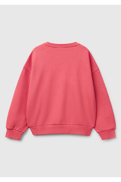 United Colors of Benetton Girl's Fuchsia Shiny Heart Appliqued Crew Neck Sweatshirt