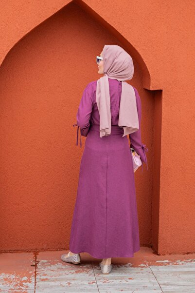 Tesettür Çarşım Anvelop Bağlamalı Etek Bluz Takım-Mor