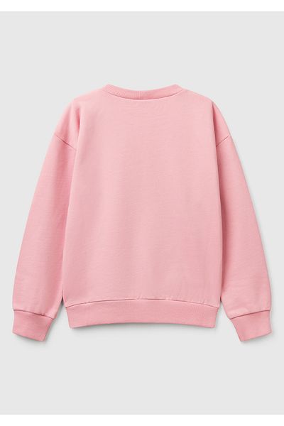 United Colors of Benetton Girl's Pink Peanuts Printed Logo Label Crew Neck Sweatshirt