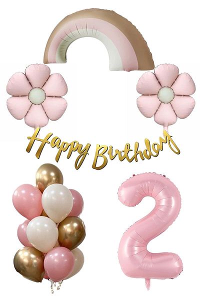 Patladı Gitti Retro 2 Year Old Daisy Themed Baby Girl Concept Birthday Set