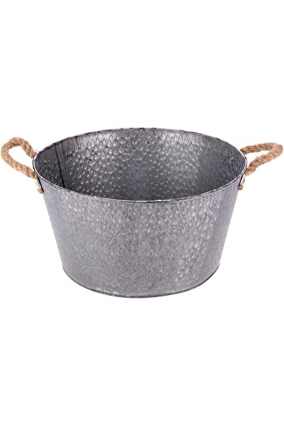 AKDC دلو معدني للحديقة 32 سم × 32 سم × 17 سم فضي