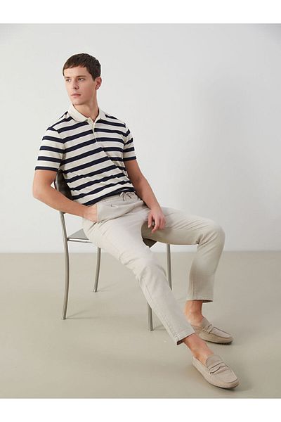 LC Waikiki Ανδρικό πλισέ παντελόνι LCW Vision Beige Standard Fit Linen Look