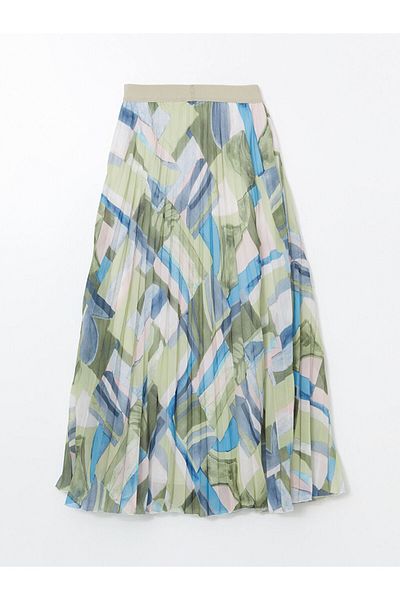 LC Waikiki New Season Elastic Waist Patterned Sifon Women's Pleated Skirt - S5G115Z8
