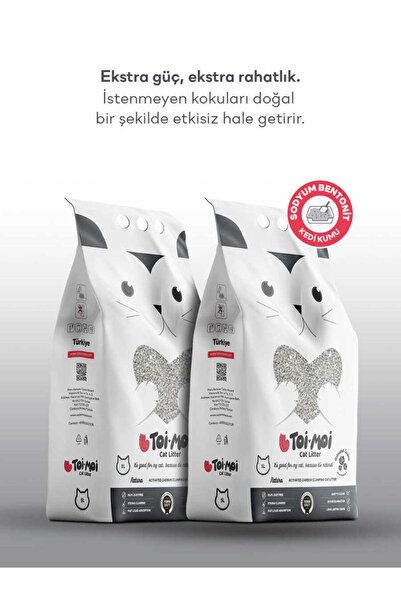 Toi Moi 2’li Avantaj Paketi Koku Hapseden, Topaklanan,tozsuz Aktif Karbonlu Bentonit Kedi Kumu 2x5kg