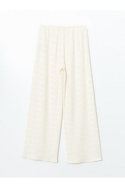 LC Waikiki Xside Ecru Elastic Waist Textured Wide Leg Women's Trousers