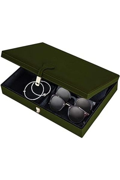 teknoenonline Adalinhome Four Compartment Leather Covered Box (Khaki)