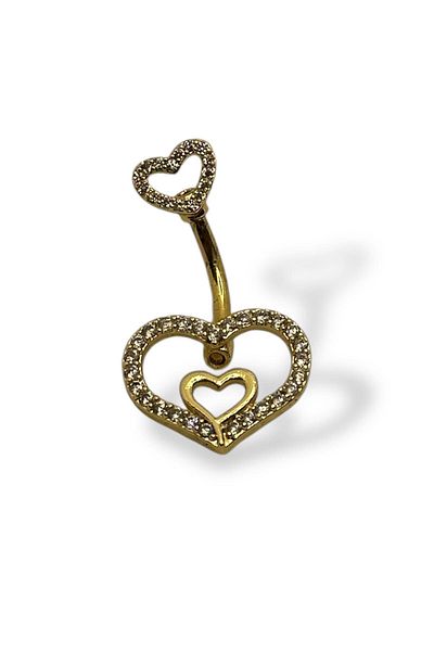 TAKIŞTIR Gold Color Heart Figured Stone Detailed Surgical Steel Belly Piercing