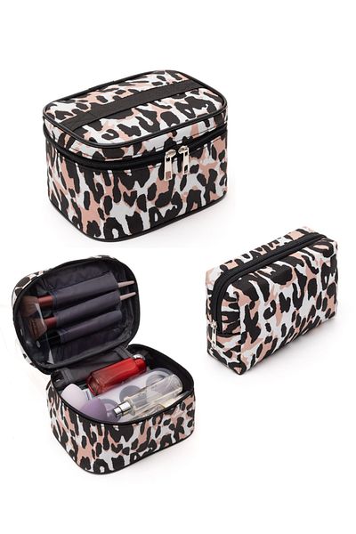 NS reliable Organizator practic de machiaj din 2 piese Setul de machiaj elegant de călătorie este multifuncțional cu modelul Leopard.