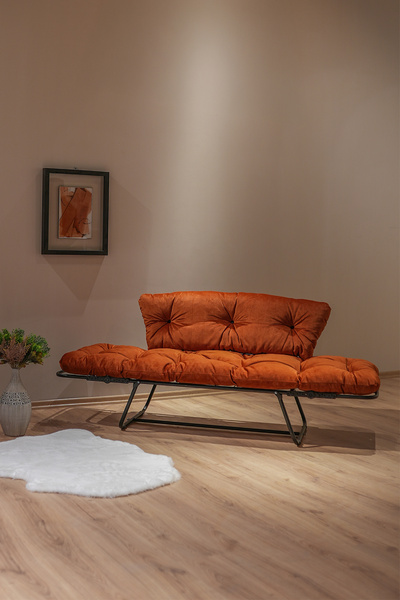 Berta Concept Bhusra Yatak Olabilen Mekanizmalı Ikili Kanepe Kolları Açılan Yataklı Koltuk Turuncu