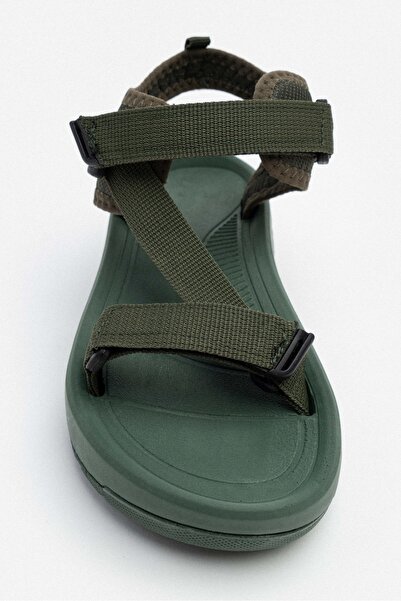 NİŞANTAŞI SHOES S-Step Haki Çapraz Detay Cırtlı Kalın Taban Kadın Sandalet