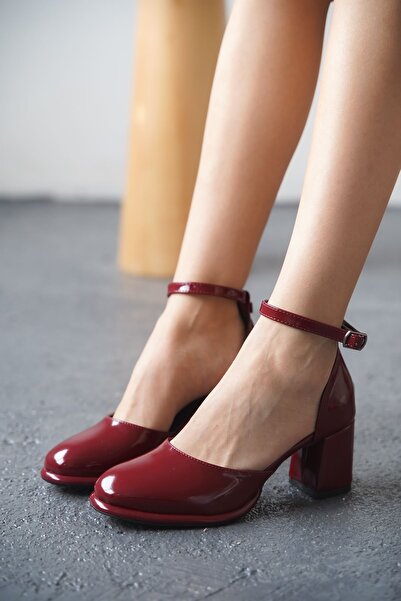 MODAADAM Pantofi cu toc Penida Platform pentru dama - Roșu Claret - Piele Lacuită