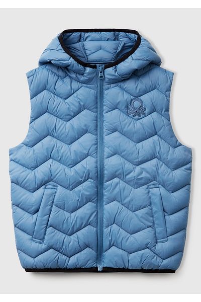 United Colors of Benetton Boy's Airman Blue Logo Detailed Hooded Vest