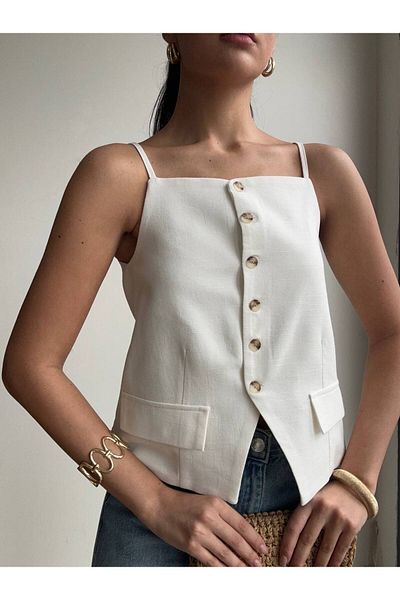 RM Collect Crop Vest with Suspender Button Detail