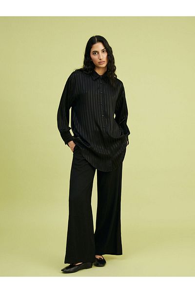 LC Waikiki LCW Striped Oversize Satin Women's Shirt Tunic