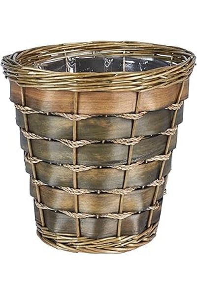 NcK Household Essentials Ml-2215 Small Decorative Wicker Wastebasket |   Haven Willow and Poplar |   Natural Dark K