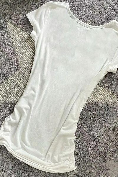 Karakedi White Gothic Skulls Control Wide Collar Y2K Short Sleeve Crop