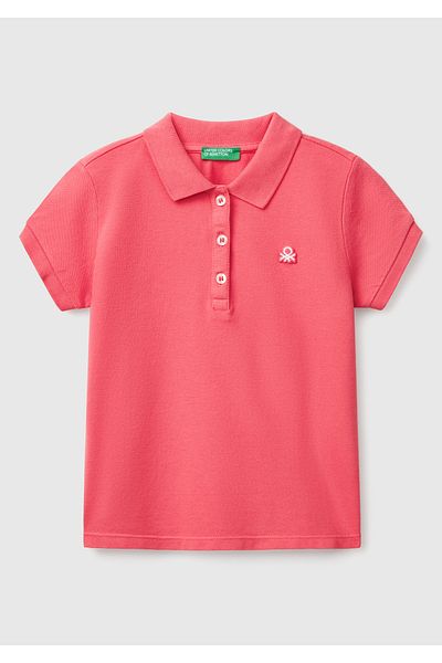 United Colors of Benetton Girl's Fuchsia Logo Pique Polo T-Shirt