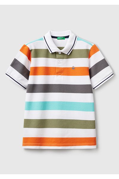 United Colors of Benetton Μπλουζάκι πόλο με κεντημένο λογότυπο με πορτοκαλί Mix Boy