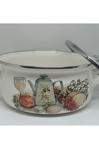 Avşar Enamel Evi̇m 22 cm Diameter 3 Liter Nostalgic Enamel Pot