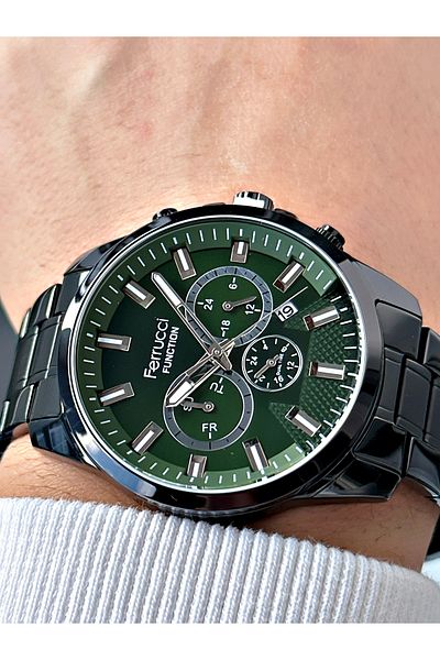 Ferrucci Function Function Black Color 3 Atm Waterproof Steel Cord Men's Wristwatch