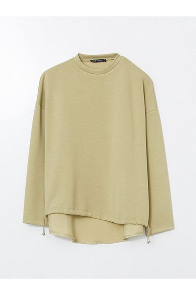 LC Waikiki Lcw Modest Green Crew Neck Oversize Women's Sweatshirt Tunic