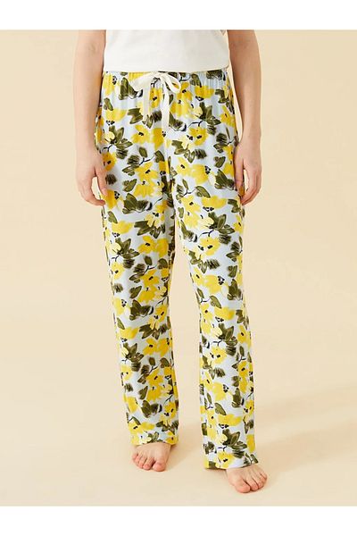 LC Waikiki Blue Petite Elastic Waist Floral Pantaloni de pijama pentru femei