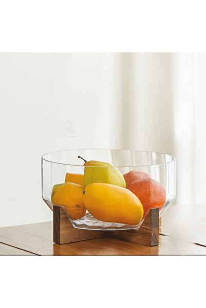 MİEN Mien Acacia Glass Bowl with Stand 25 cm