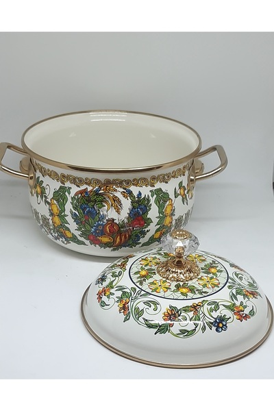 Avşar Enamel Evi̇m 20 cm 2750 ml Enameled Pot with Fruit Decoration